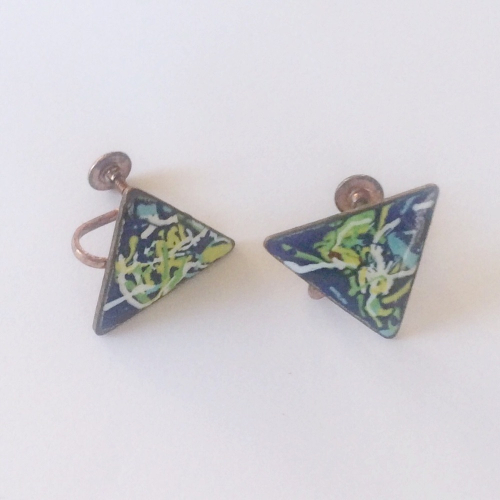 Vintage Copper and Enamel Screw Back Earrings
